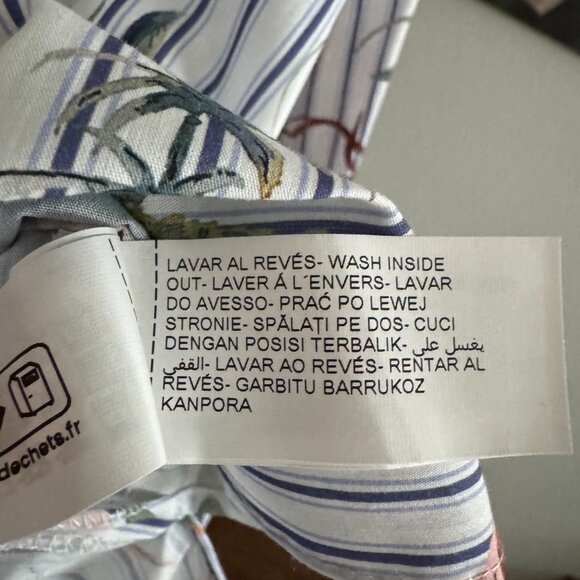 Zara - Striped Poplin Button-Down Shirt with All-Over Bird Print in White/Blue - Picture 8 of 9